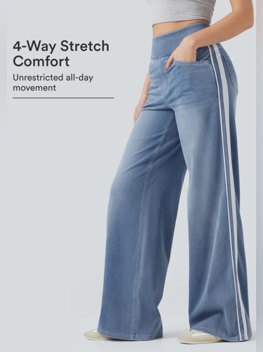 Halara Flex™ High Waisted Stripe Wide Leg Flowy Washed Casual Jeans Womens